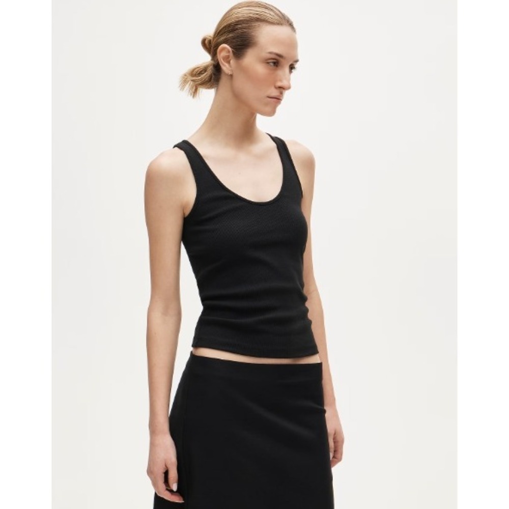 J. Crew Ribbed Scoop Neck Tank Top Small Black Womens Casual Basic